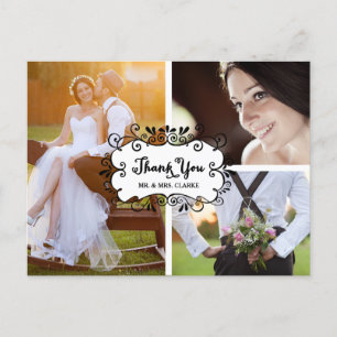 Three Photo Collage Wedding Thank You Postcard