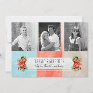 Three Photo Colour Block Christmas Holiday Card