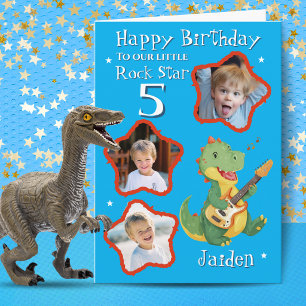 Three Photo Dinosuaur Rock Star Birthday Card