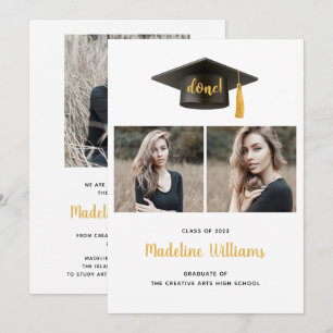Three Photo Grad Cap Graduation Announcement Card