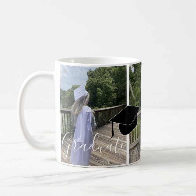 Three Photo Graduation Collage  Script Coffee Mug (Left)