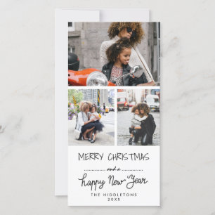 Three Photo Merry Christmas Happy New Year Script Holiday Card