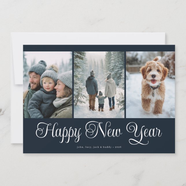 Three Photo New Year Holiday Card (Front)