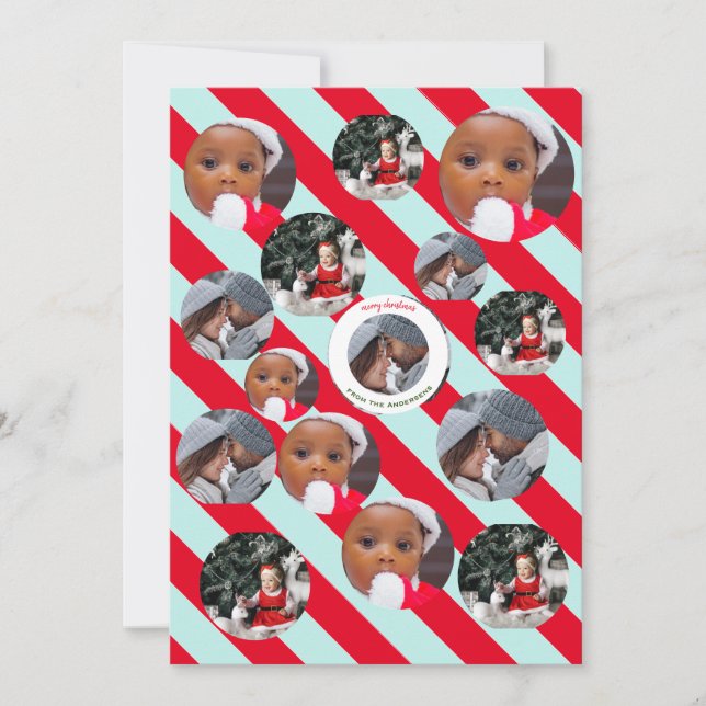 Three Photo Personalised Blue Stripe Fab Christmas Invitation (Front)