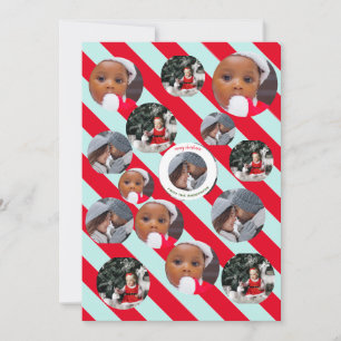 Three Photo Personalised Blue Stripe Fab Christmas Invitation