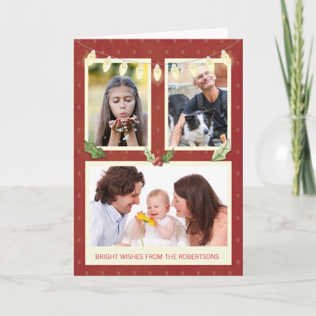 Three Photo Personalize From Name Light String Red Card (Front)