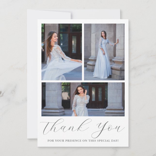 Three Photo Quinceanera Thank You Script Invitation (Front)