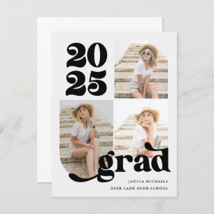 Three Photo Retro Type 2023 Graduation Party Announcement Postcard