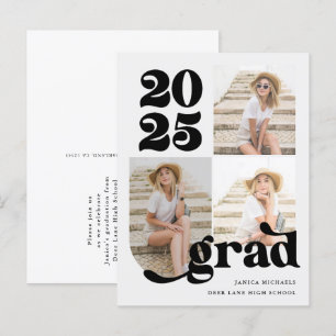 Three Photo Retro Type 2025 Graduation Party Announcement Postcard