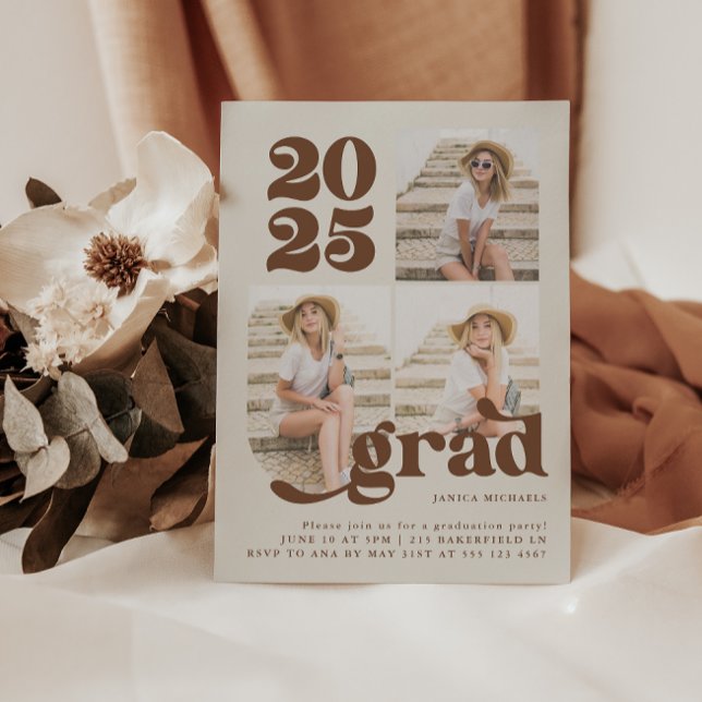 Three Photo Retro Type Graduation Party Invitation (Creator Uploaded)