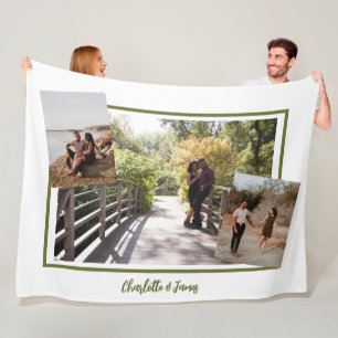 Three Photo Template and Personalized Text Fleece Blanket