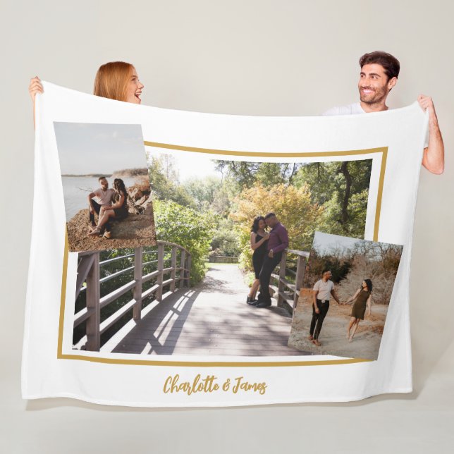 Three Photo Template and Personalized Text Fleece Blanket (In Situ)