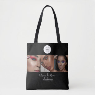Three Photo Template Black Customizable Business Tote Bag