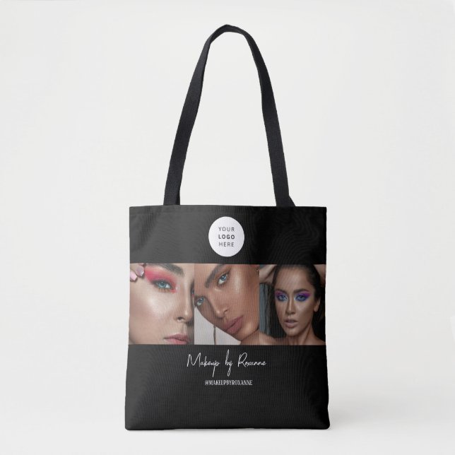 Three Photo Template Black Customizable Business Tote Bag (Front)