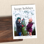 Three Photo Vertical Black Typography Happy  Holiday Card<br><div class="desc">This simple and modern double-sided holiday card features a template for three vertical photos plus fully editable text so you can choose your favourite greeting.</div>