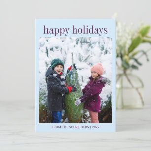 Three Photo Vertical Light Blue Typography Happy Holiday Card