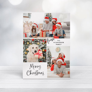 Three Photos and Modern Typography Merry Christmas Holiday Card