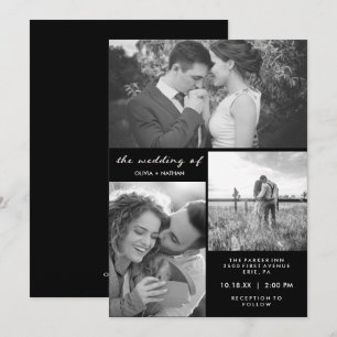 Three Photos   Black and White Wedding Invitation