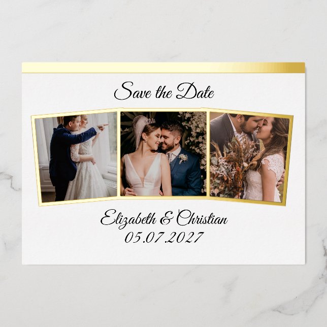 Three Photos Collage Elegant Save The Date (Front)
