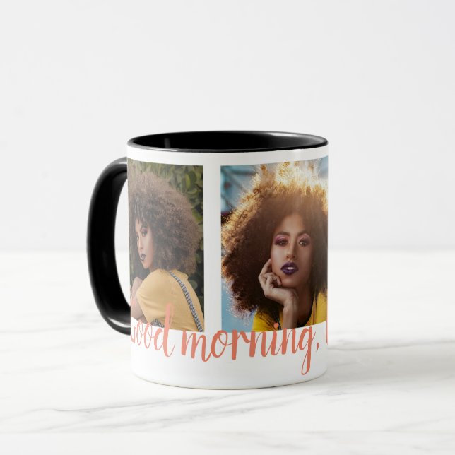 Three Photos & Custom Text Coffee Mug (Front Left)