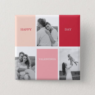 Three Photos   Happy Valentines Day 2 Inch Square Button