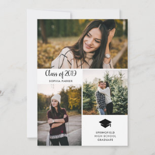 Three Photos Modern Typography Graduation Party Invitation