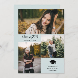 Three Photos Modern Typography Graduation Party Invitation