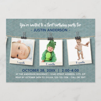 Three Photos on Twine - Birthday Party Invitation