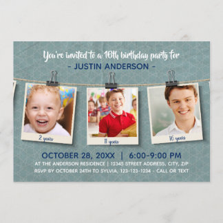 Three Photos on Twine - Birthday Party Invitation
