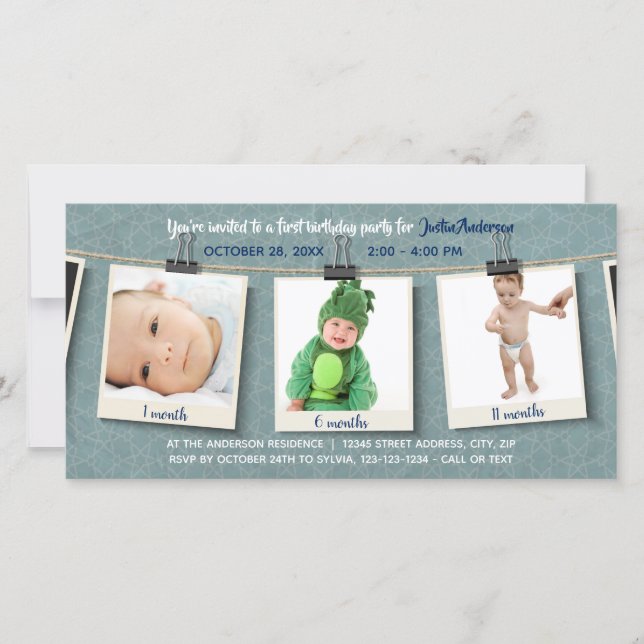 Three Photos on Twine - Birthday Photo card (Front)