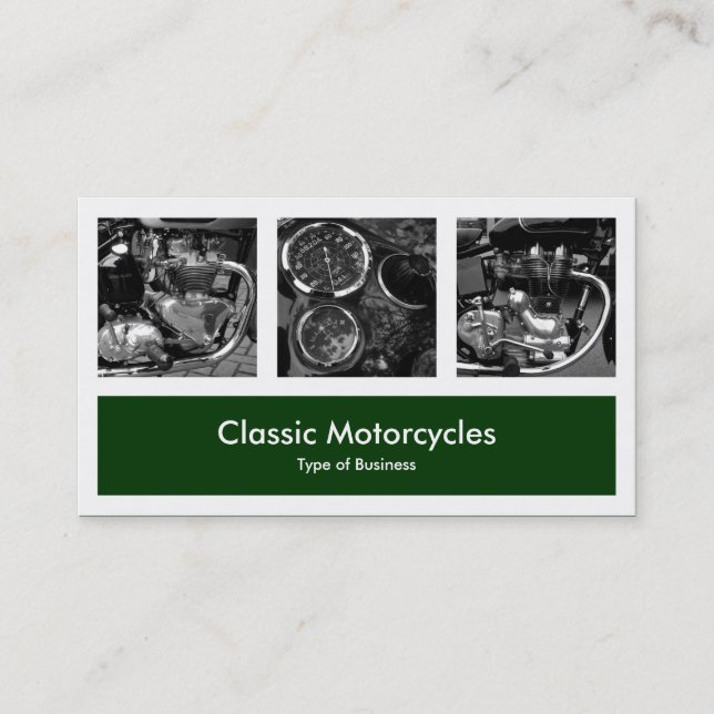 Three Photos Plus One - Dark Green Business Card (Front)