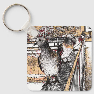 Three Pigeons on a bridge Keychain