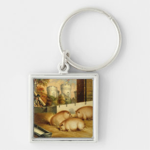 Three Pigs with Castle in the Background Keychain