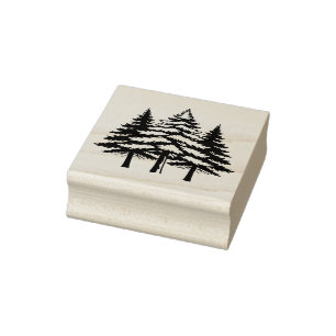 Three Pine Trees in Silhouette Rubber Stamp