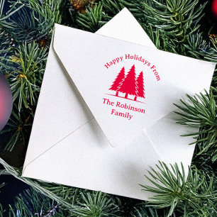 Three Pine Trees Rustic Christmas Greeting Self-inking Stamp