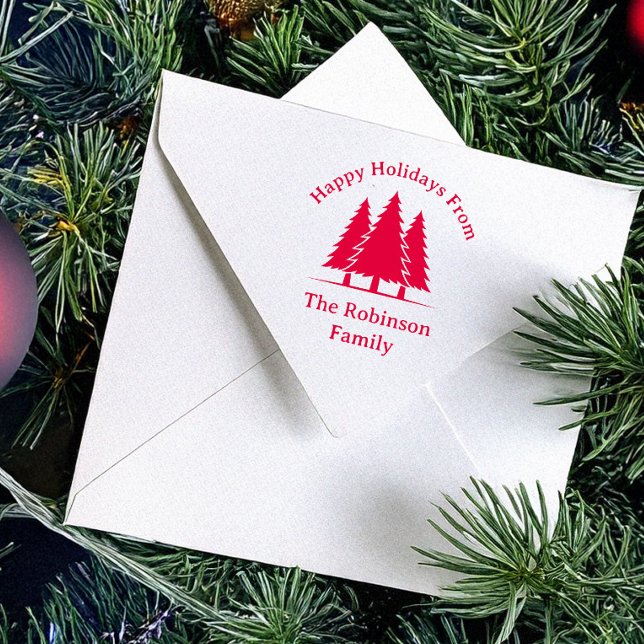Three Pine Trees Rustic Christmas Greeting Self-inking Stamp (Creator Uploaded)
