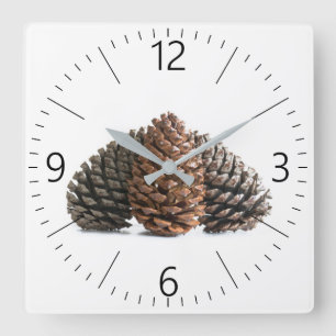 Three pinecones square wall clock