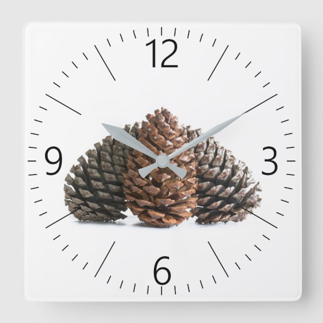 Three pinecones square wall clock (Front)