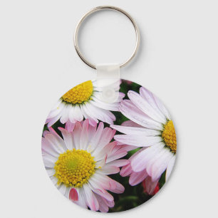 Three pink and white daisies keychain