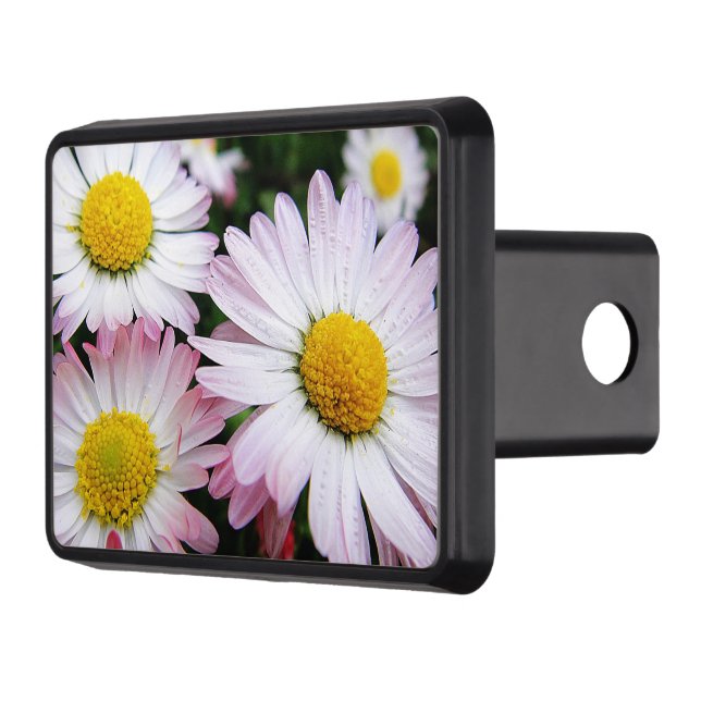 Three pink and white daisies trailer hitch cover (Left)