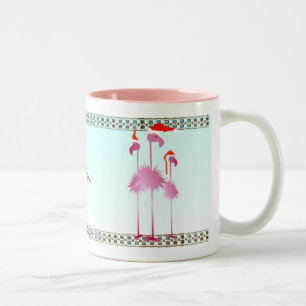 Three Pink Christmas Flamingos Two-Tone Coffee Mug