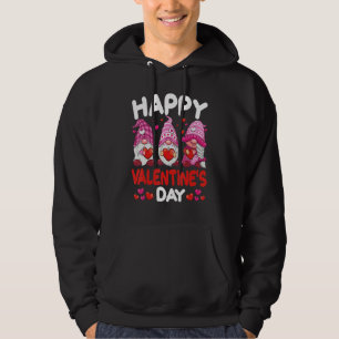 Three Pink Gnomes Holding Heart Happy Valentine's Hoodie