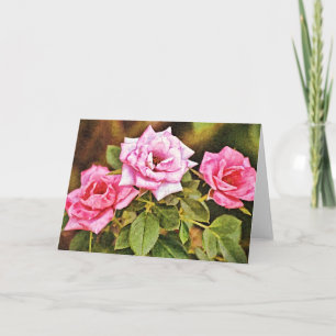 Three Pink Rose Painted Art Note Card
