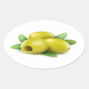 Three pitted green olives oval sticker