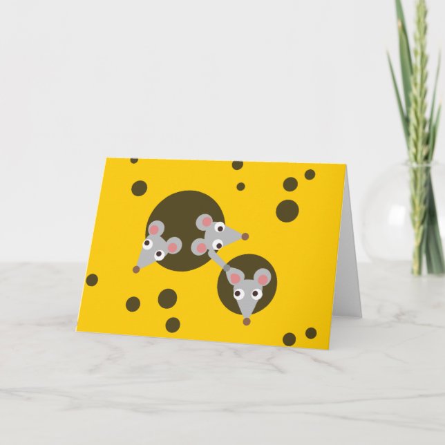 Three Playful Mice in Cheese Greeting Card (Front)