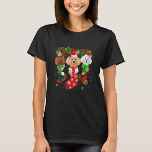 Three Poodle In Socks Christmas Santa Hat T-Shirt