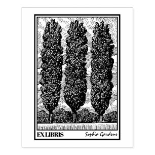Three Poplar Trees Ex Libris Rubber Stamp