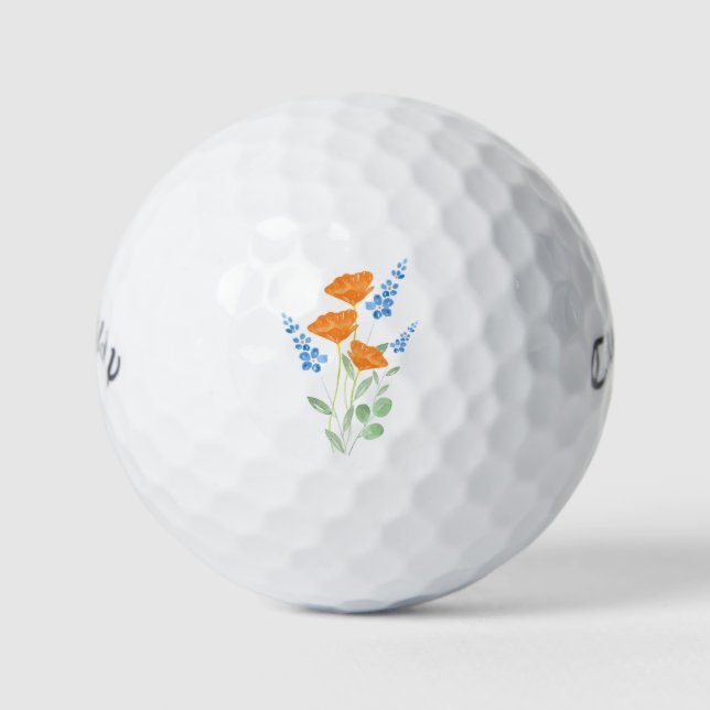 Three Poppies Watercolor Bouquet      Golf Balls (Front)