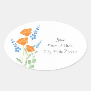 Three Poppies Watercolor Bouquet Labels