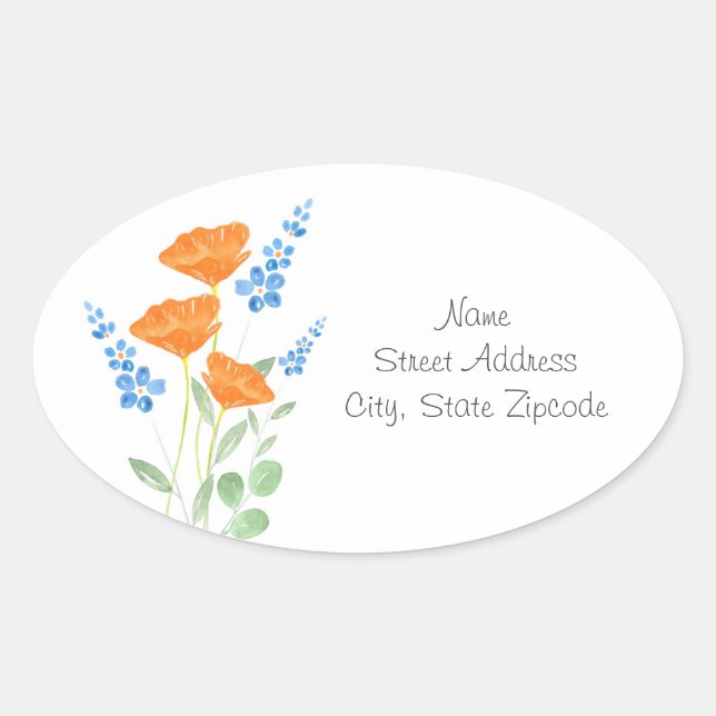 Three Poppies Watercolor Bouquet Labels (Front)